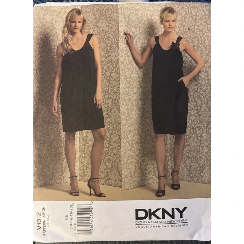 Vogue Pattern V1012 DKNY Sleeveless Shift Dress A-Line Layered 14-20 Uncut